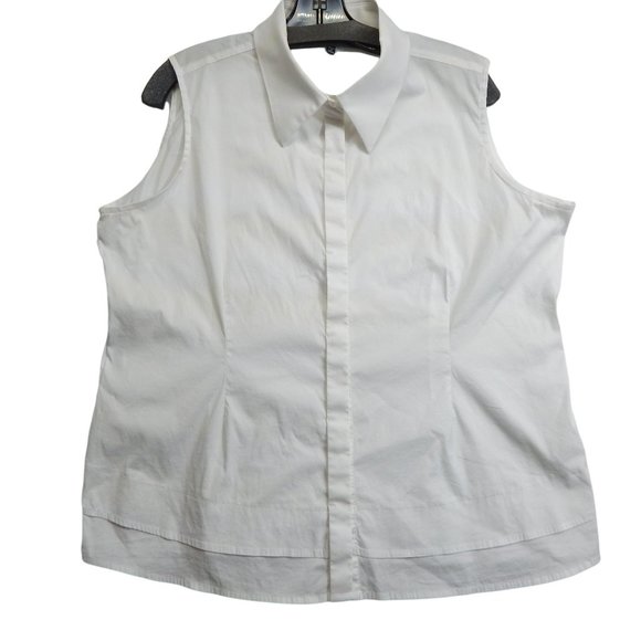 Ming Wang Womens Button Down Sleeveless Collared Top White Size L - Picture 1 of 9